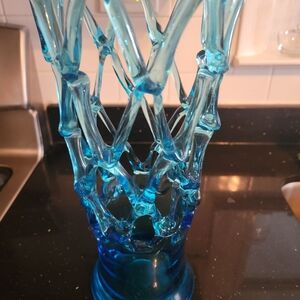 Murano Cobalt Blue Lattice Form Glass Art Vase